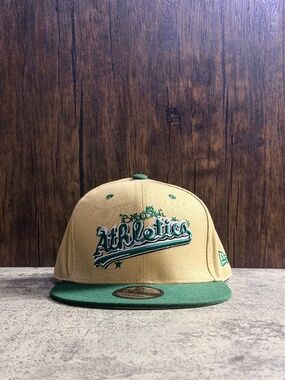 NWT New Era 9FIFTY Oakland Athletics Tan Green Script Snapback Hat OSFA